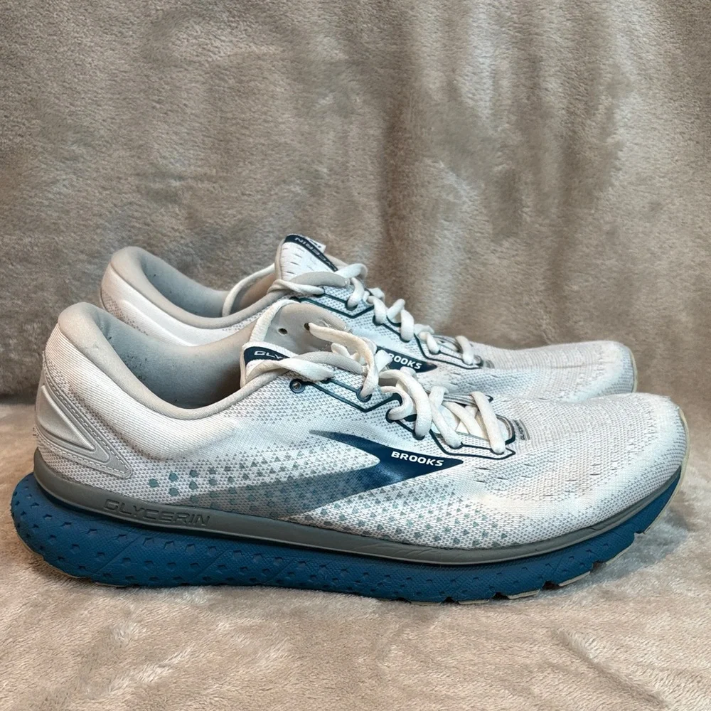 Brooks White and Blue Glycerin 18 Running Shoes - Mens 10.5 - Picture 1 of 8